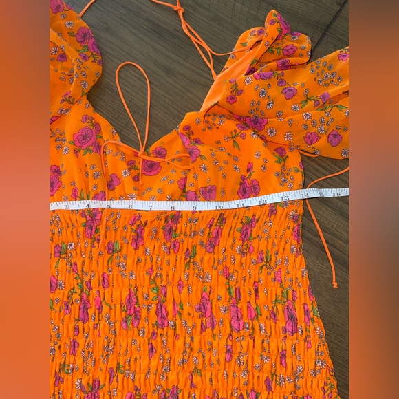 For Love & Lemons Peony Smocked mini dress Large orange floral - Picture 11 of 16